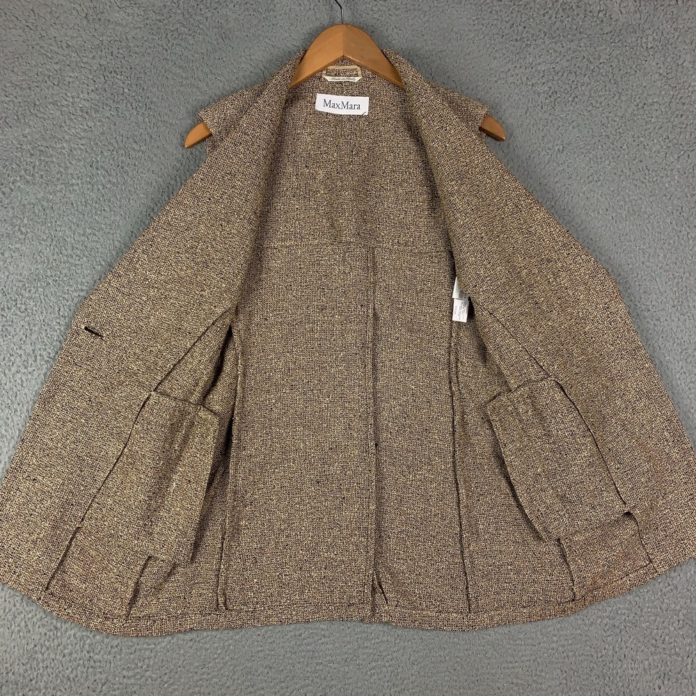 MaxMara Long Tweed Vest Women's 6 Tan Sleeveless Single Button Linen Blend Italy - Picture 4 of 11